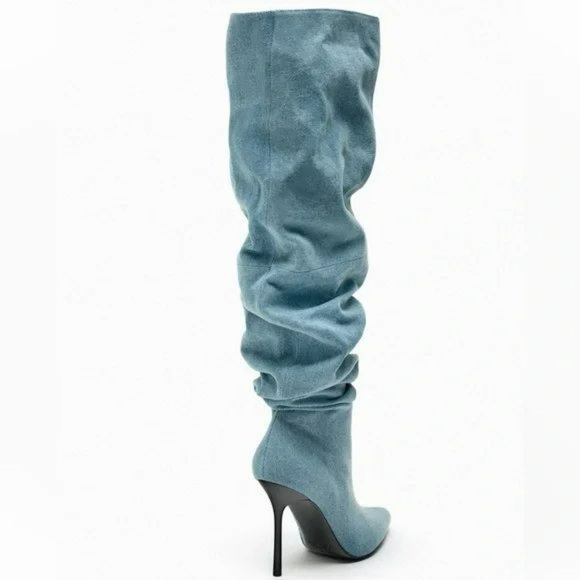 ZARA BLUE OVER THE KNEE DEMIM BOOTS - Picture 5 of 7